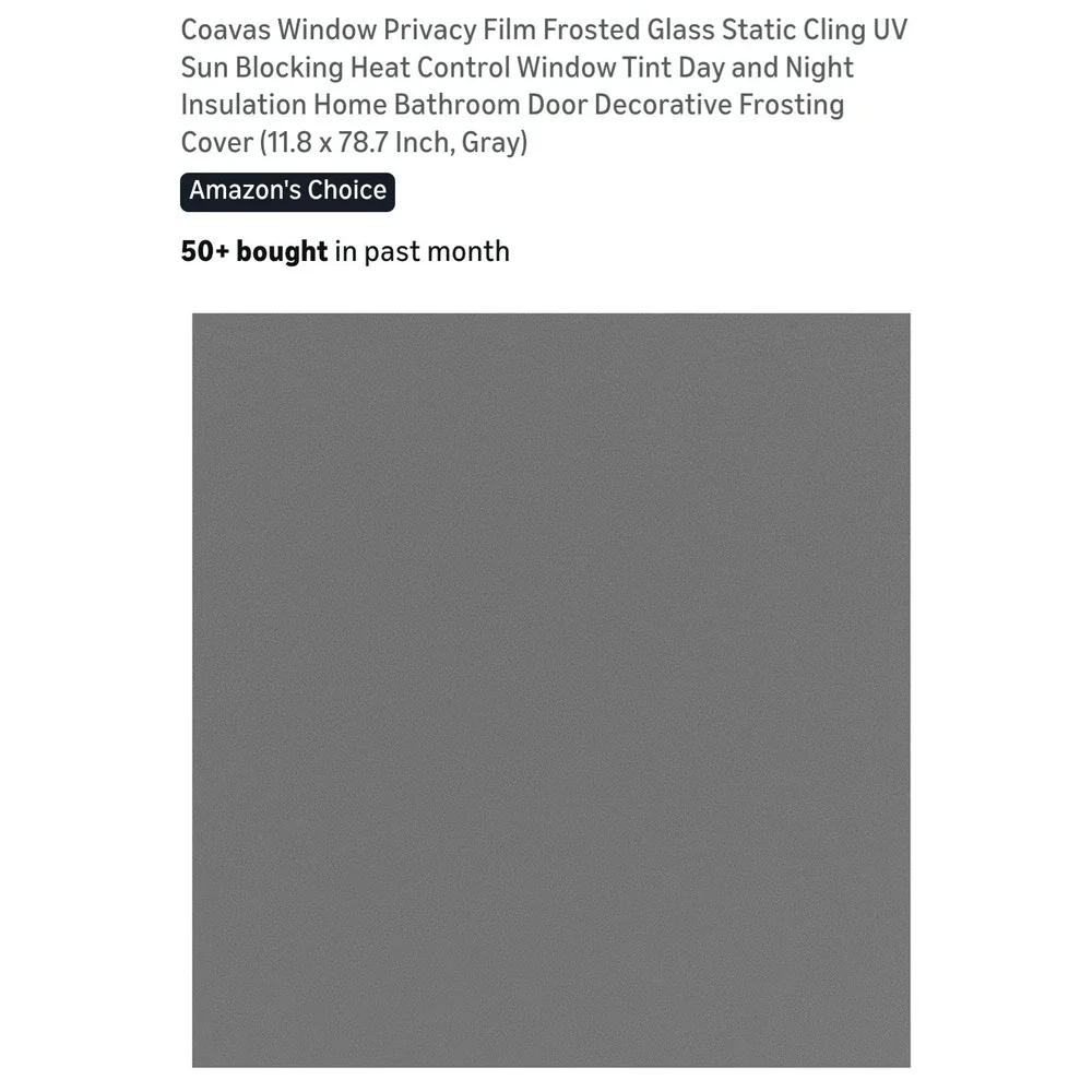 Coavas Window Film Frosted Glass Static Cling Frosting Cover 11.8 x 78.7 In Gray